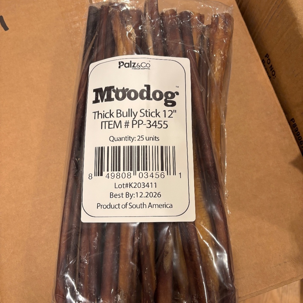Moo dog 12 inch Beef THICK Bully Sticks Grass fed Free Range Dog Treats 25 count
